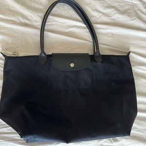 Navy Longchamp Le Pliage Bag Large scuffed
